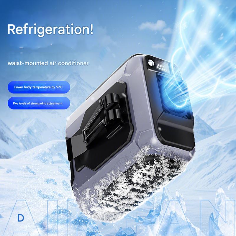 Mini waist-mounted fan with USB charging, portable turbo digital display