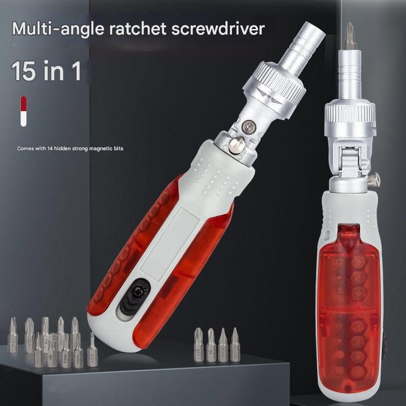 🛠️ 15-in-1 Multi-function Ratchet Screwdriver · Multi-angle Bit Set