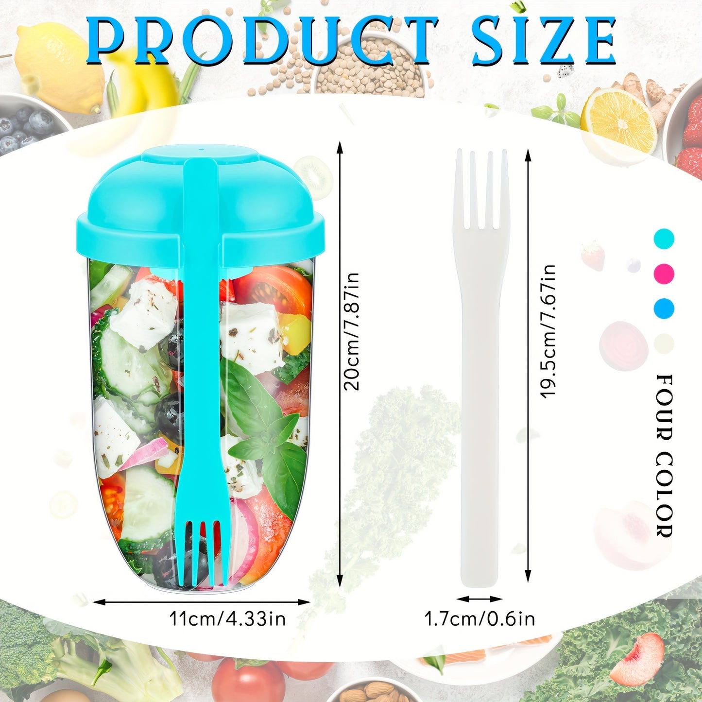 🥗 Eat healthy anytime, anywhere! 4 portable salad cups (with lids and forks)—a must-have for your trip! ✨