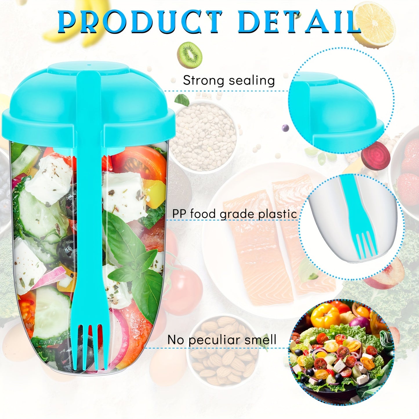 🥗 Eat healthy anytime, anywhere! 4 portable salad cups (with lids and forks)—a must-have for your trip! ✨