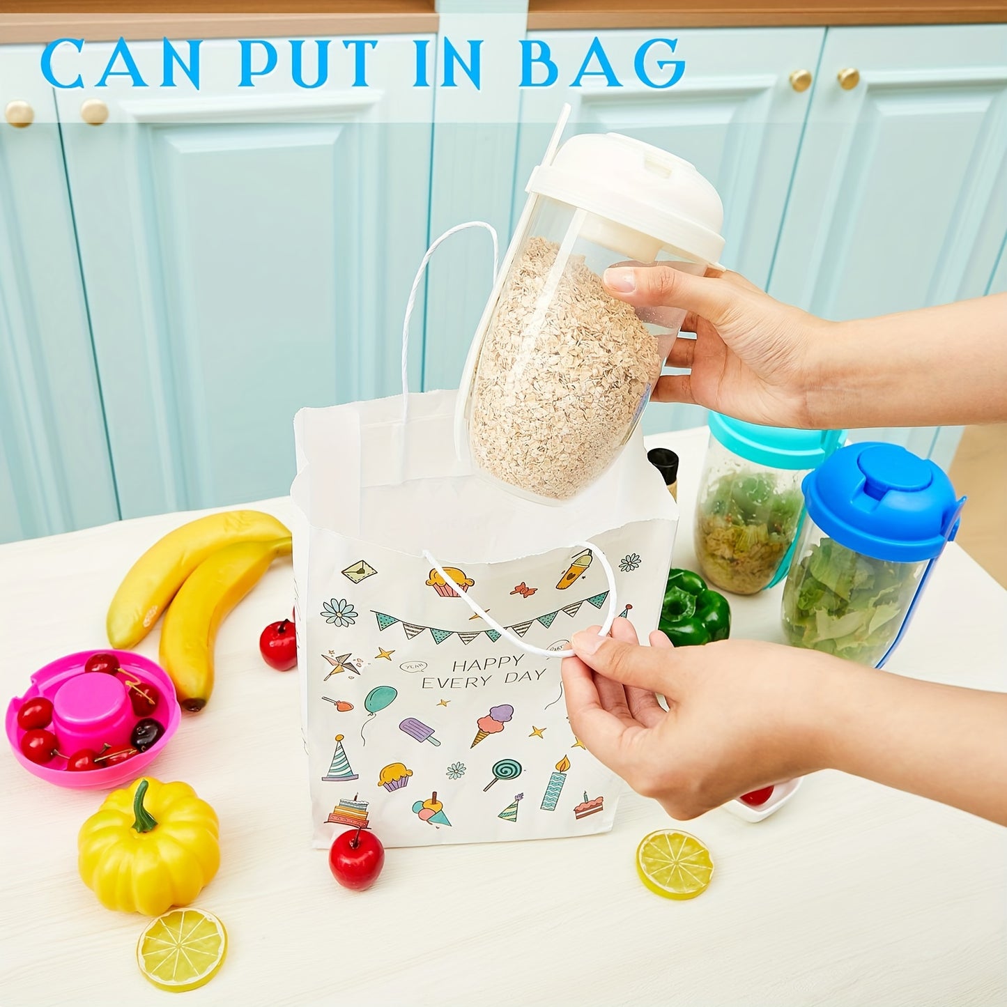 🥗 Eat healthy anytime, anywhere! 4 portable salad cups (with lids and forks)—a must-have for your trip! ✨