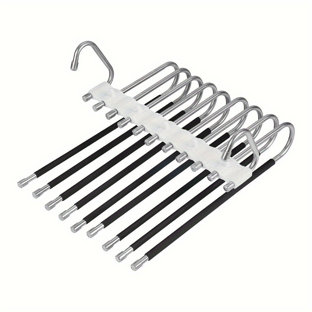 Space-saving S-shaped trouser hanger | Stainless steel non-slip design | 9-tier storage rack