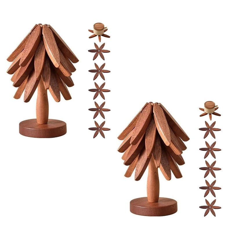 🍳Solid wood insulation pad, tree-shaped tripod set
