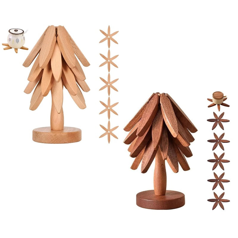 🍳Solid wood insulation pad, tree-shaped tripod set