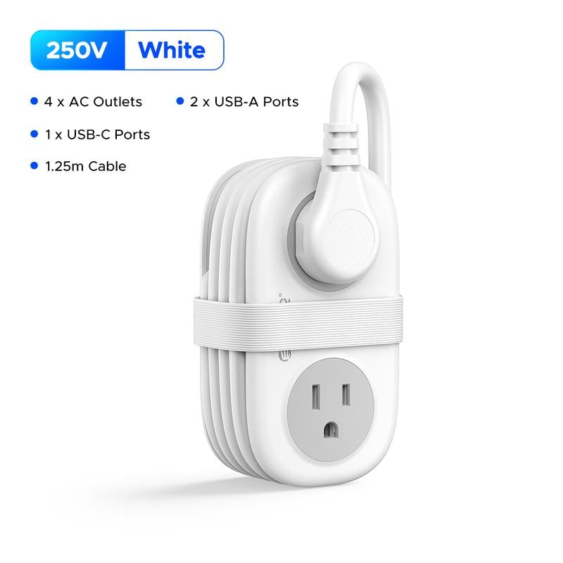 Travel Power Strip. ORICO 4 Outlets 3 USB Ports (1 USB C) with 4FT Wrapped Short Extension Cord Small Power Strip