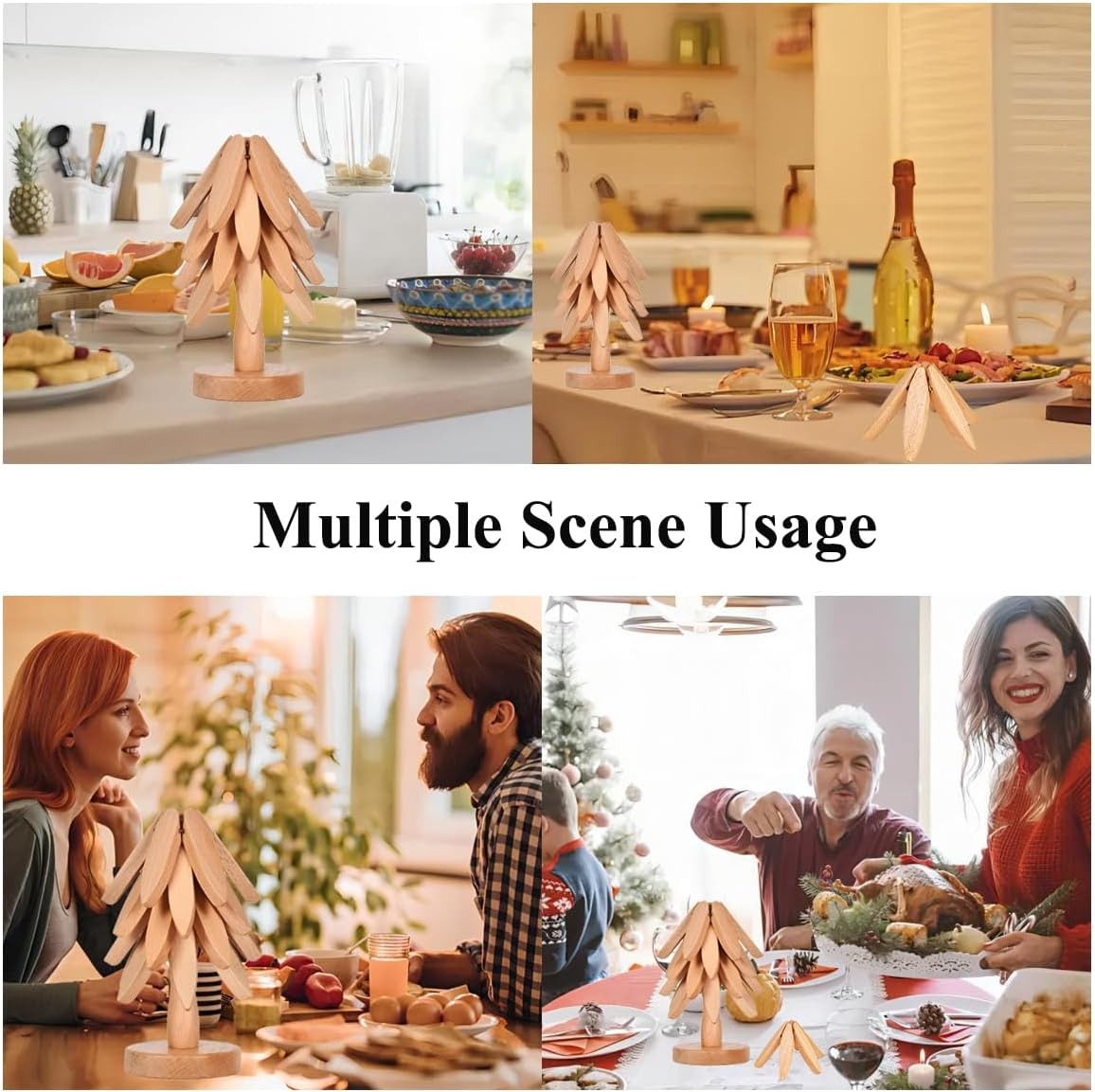 🍳Solid wood insulation pad, tree-shaped tripod set