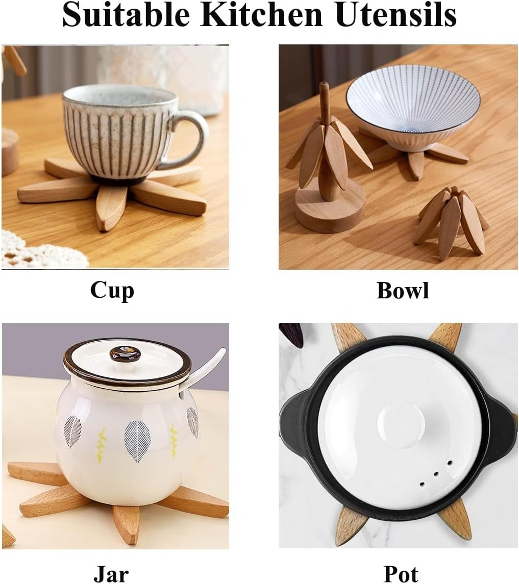 🍳Solid wood insulation pad, tree-shaped tripod set