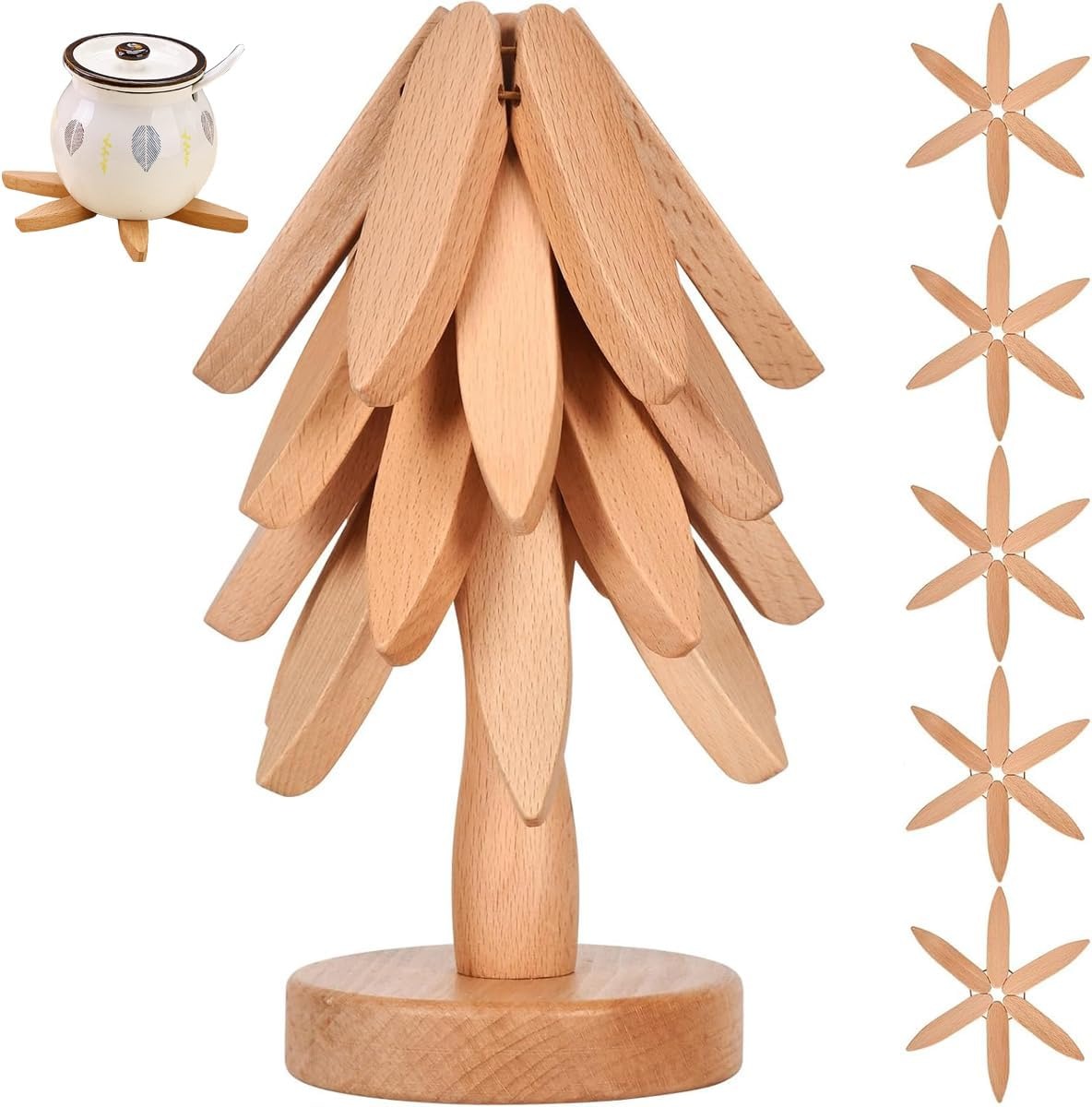 🍳Solid wood insulation pad, tree-shaped tripod set
