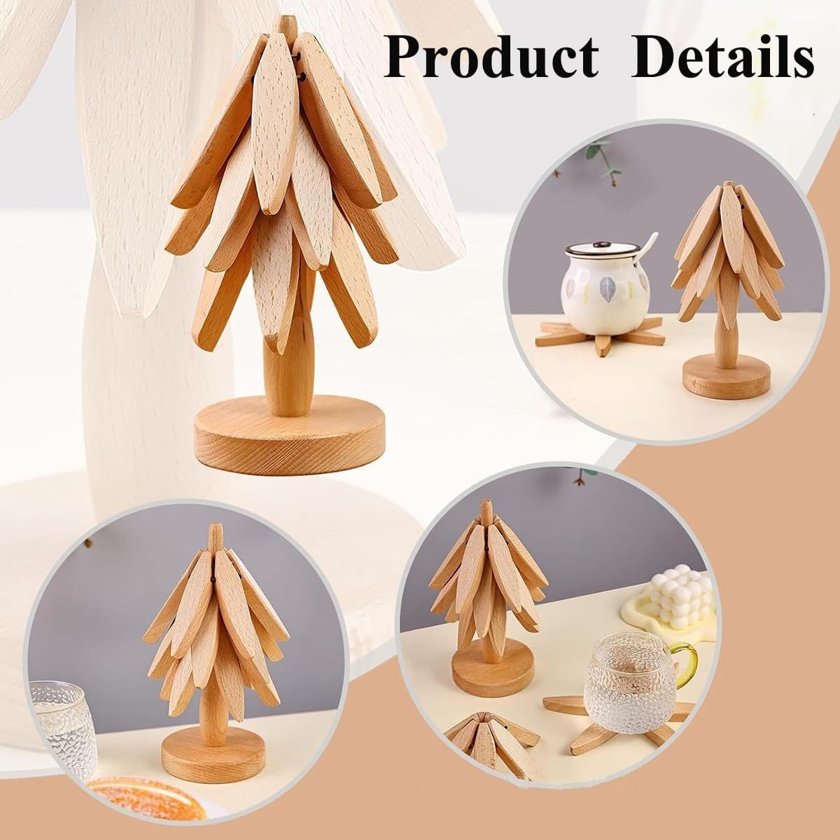 🍳Solid wood insulation pad, tree-shaped tripod set