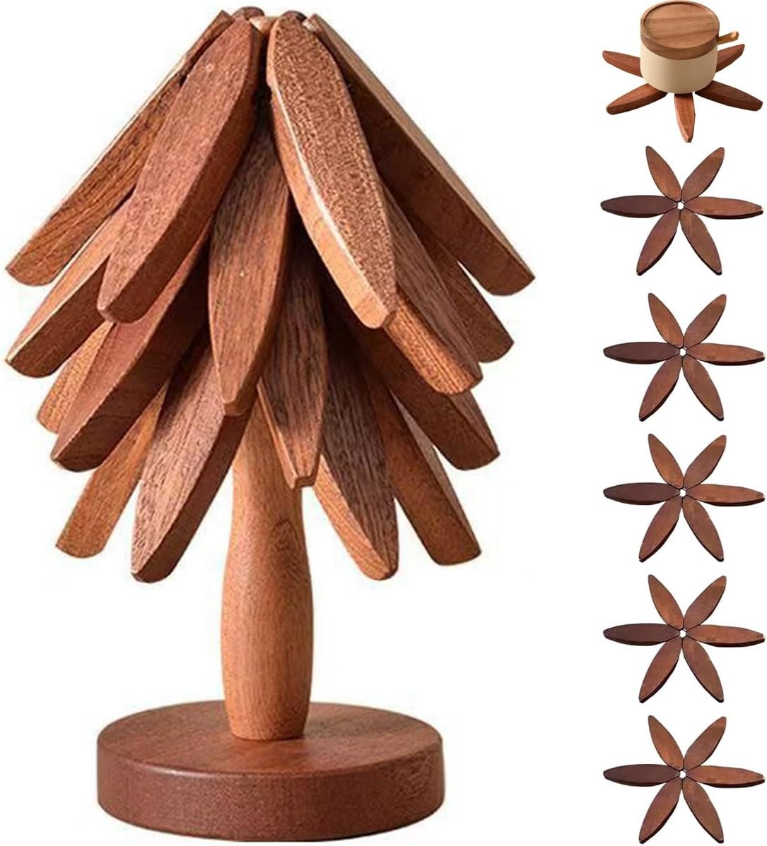 🍳Solid wood insulation pad, tree-shaped tripod set