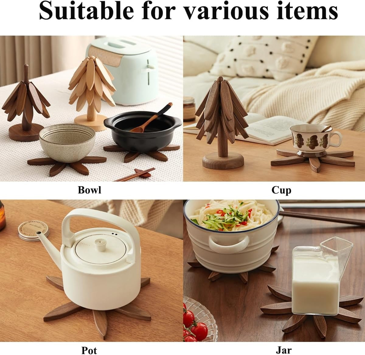 🍳Solid wood insulation pad, tree-shaped tripod set