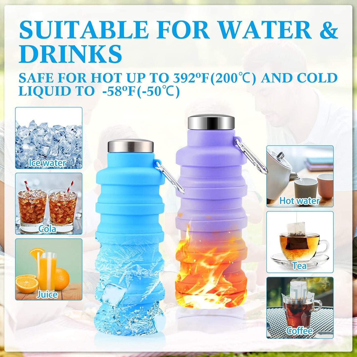 🏆Hot Sale🔥🔥Silicone foldable water bottle – Ideal for sports. travel & outdoor – Reusable & BPA-free