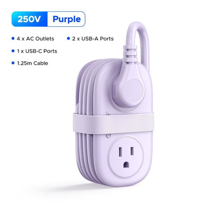 Travel Power Strip. ORICO 4 Outlets 3 USB Ports (1 USB C) with 4FT Wrapped Short Extension Cord Small Power Strip