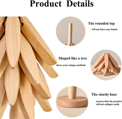 🍳Solid wood insulation pad, tree-shaped tripod set