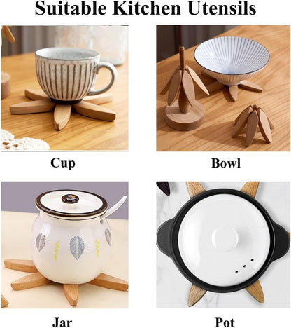 🍳Solid wood insulation pad, tree-shaped tripod set