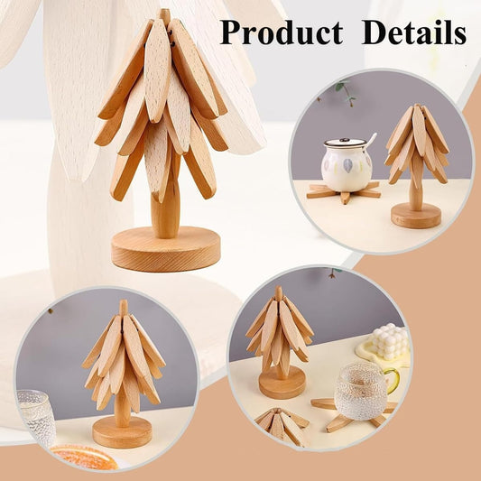 🍳Solid wood insulation pad, tree-shaped tripod set